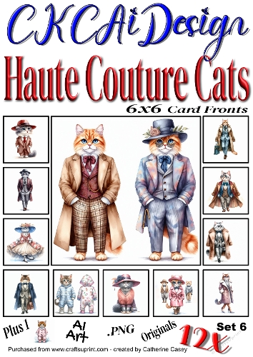 12x Haute Couture Cats AI Created Felines Set 6 of 12