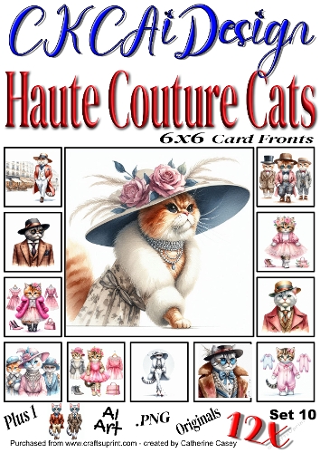 12x Haute Couture Cats AI Created Felines Set 10 of 12