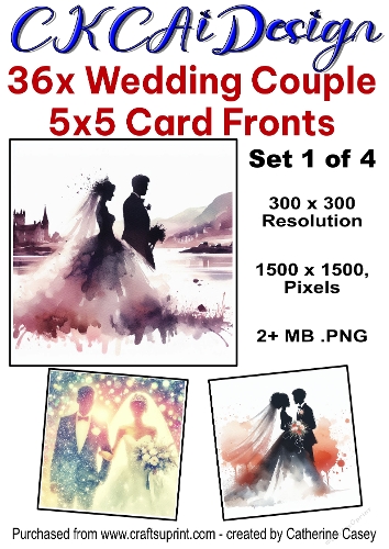 36x Wedding Card Fronts 5x5 Watercolour, sparkling, Bride and Groom Set 1 of 4