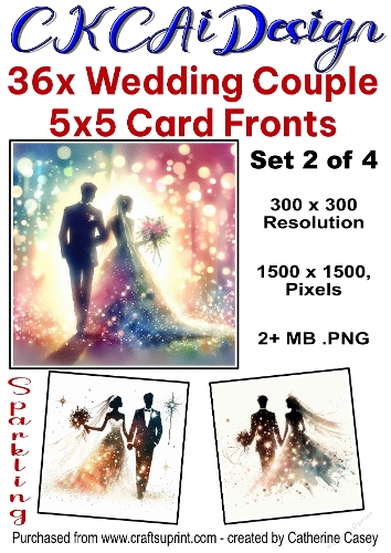 36x Wedding Card Fronts 5x5 Watercolour, sparkling, Bride and Groom Set 2 of 4