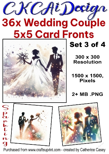 36x Wedding Card Fronts 5x5 Watercolour, sparkling, Bride and Groom Set 3 of 4