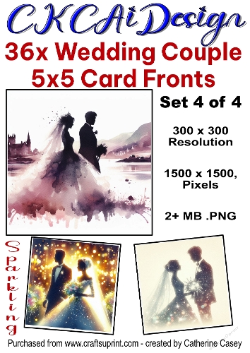 36x Wedding Card Fronts 5x5 Watercolour, sparkling, Bride and Groom Set 4 of 4