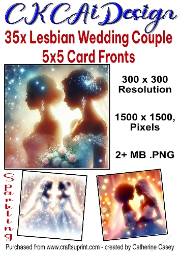 35 Lesbian Wedding Couple 5x5 Card Fronts Watercolour Sparkling