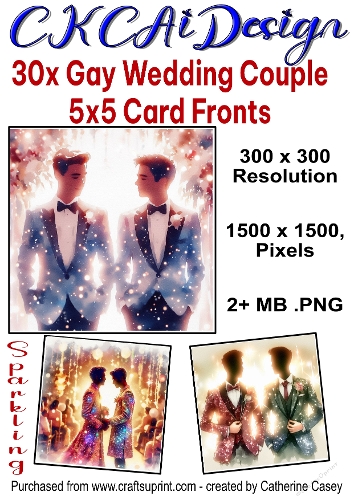 30 Gay Wedding Couple 5x5 Card Fronts Watercolour Sparkling