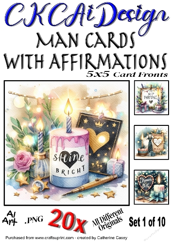 20x 5x5 Male Birthday Card Fronts with Affirmations Set 1 of 10