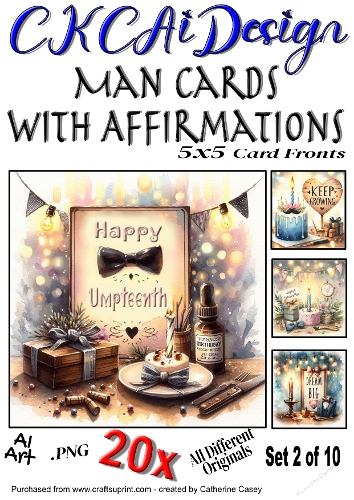20x 5x5 Male Birthday Card Fronts with Affirmations Set 2 of 10