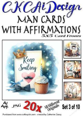 20x 5x5 Male Birthday Card Fronts with Affirmations Set 3 of 10