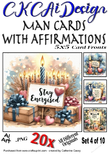 20x 5x5 Male Birthday Card Fronts with Affirmations Set 4 of 10