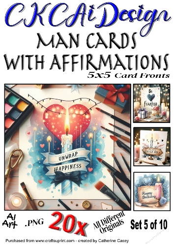 20x 5x5 Male Birthday Card Fronts with Affirmations Set 5 of 10