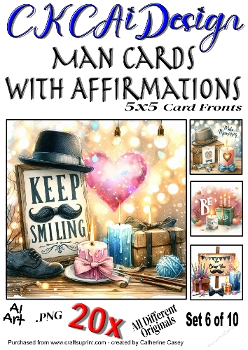 20x 5x5 Male Birthday Card Fronts with Affirmations Set 6 of 10