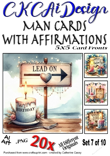 20x 5x5 Male Birthday Card Fronts with Affirmations Set 7 of 10
