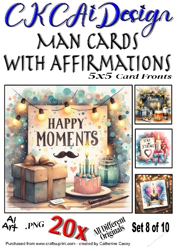 20x 5x5 Male Birthday Card Fronts with Affirmations Set 8 of 10