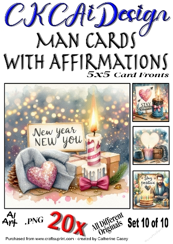 20x 5x5 Male Birthday Card Fronts with Affirmations Set 10 of 10