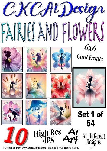 10x 6x6 Fairies and Flowers Card Fronts AI Set 1 of 54