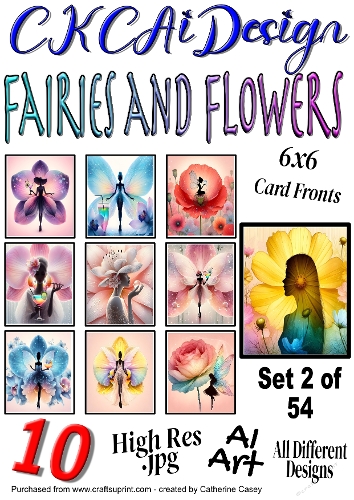 10x 6x6 Fairies and Flowers Card Fronts AI Set 2 of 54