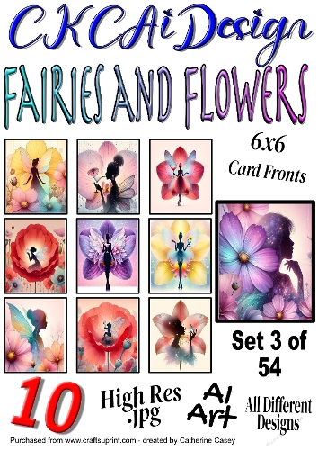 10x 6x6 Fairies and Flowers Card Fronts AI Set 3 of 54