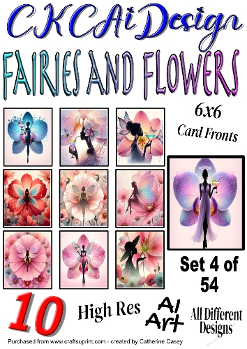 10x 6x6 Fairies and Flowers Card Fronts AI Set 4 of 54