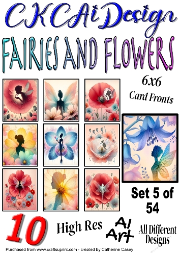 10x 6x6 Fairies and Flowers Card Fronts AI Set 5 of 54