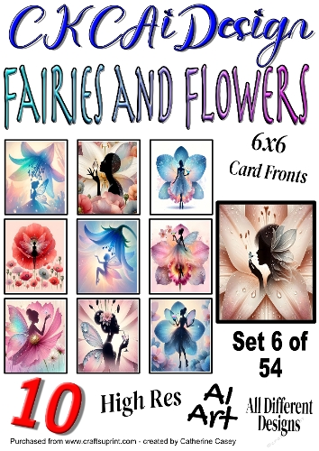 10x 6x6 Fairies and Flowers Card Fronts AI Set 6 of 54