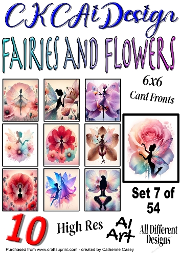 10x 6x6 Fairies and Flowers Card Fronts AI Set 7 of 54