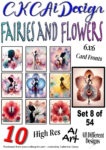 10x 6x6 Fairies and Flowers Card Fronts AI Set 8 of 54