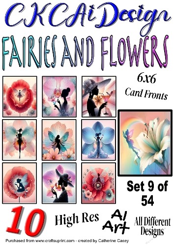 10x 6x6 Fairies and Flowers Card Fronts AI Set 9 of 54