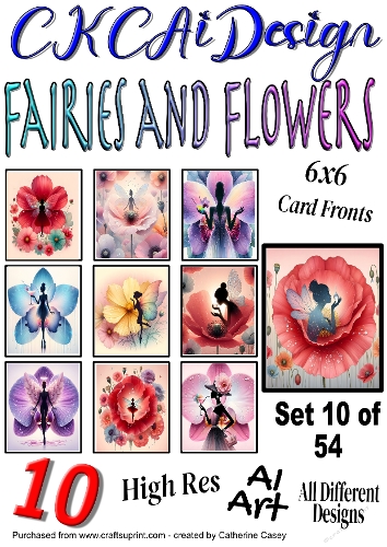 10x 6x6 Fairies and Flowers Card Fronts AI Set 10 of 54