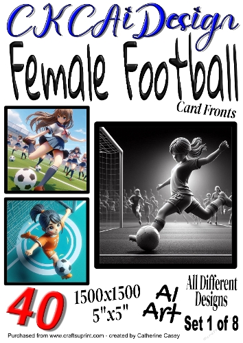 40x Female Football 5x5 inch Card Fronts, AI Art Set 1 of 8