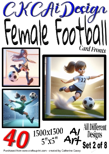 40x Female Football 5x5 inch Card Fronts, AI Art Set 2 of 8