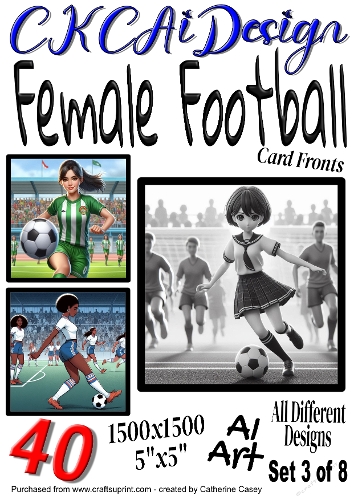 40x Female Football 5x5 inch Card Fronts, AI Art Set 3 of 8