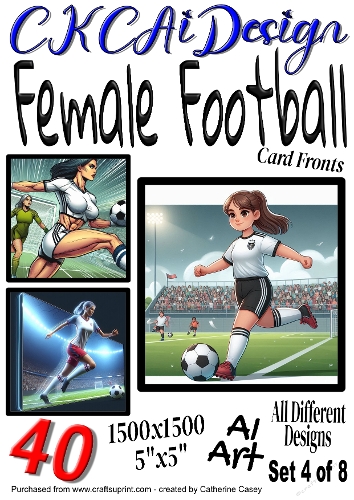 40x Female Football 5x5 inch Card Fronts, AI Art Set 4 of 8