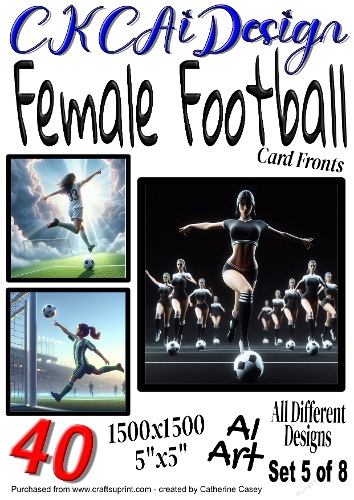 40x Female Football 5x5 inch Card Fronts, AI Art Set 5 of 8