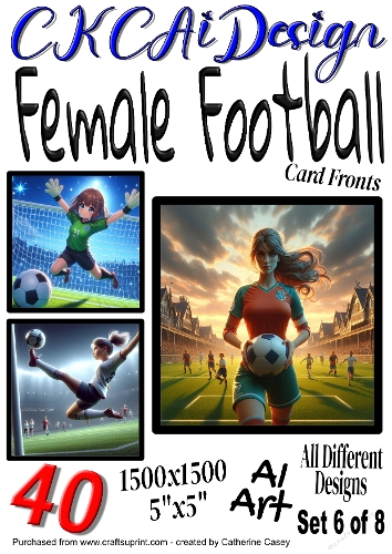 40x Female Football 5x5 inch Card Fronts, AI Art Set 6 of 8