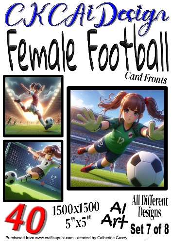 40x Female Football 5x5 inch Card Fronts, AI Art Set 7 of 8