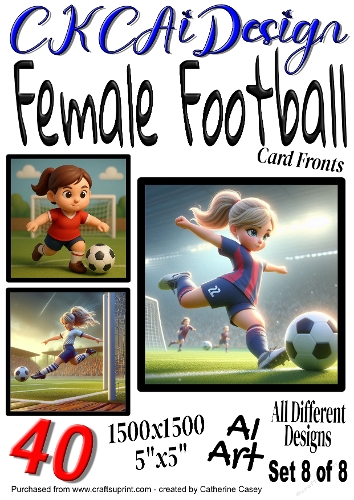 40x Female Football 5x5 inch Card Fronts, AI Art Set 8 of 8