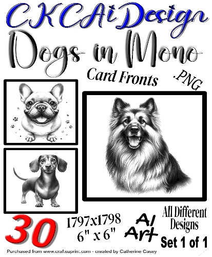30 6x6 Dogs in Mono, Black and White illustrations of your favourite Pooches Set 1 of 1