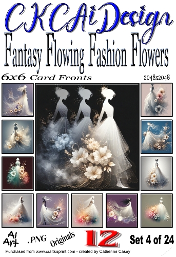12 Fantasy Flowing Fashion Flowers Beautiful Women Set 4 of 24