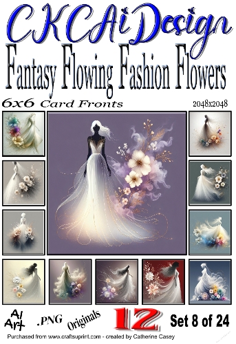 12 Fantasy Flowing Fashion Flowers Beautiful Women Set 8 of 24