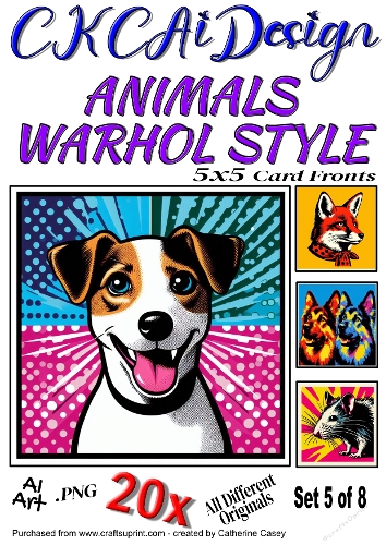 20x 5x5 Card fronts of Animals done in Warhol Style Set 5 of 8