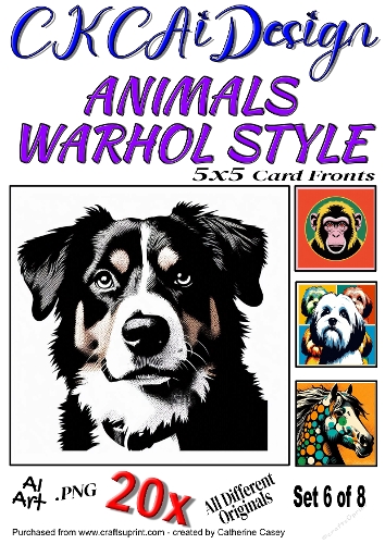 20x 5x5 Card fronts of Animals done in Warhol Style Set 6 of 8