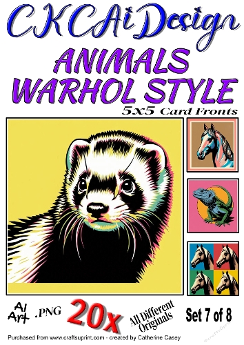 20x 5x5 Card fronts of Animals done in Warhol Style Set 7 of 8
