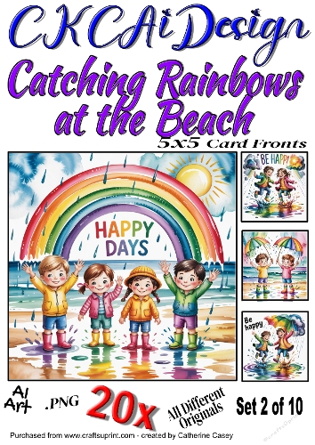 20x 5x5 Card Fronts Catching Rainbows at the Beach, Happy Days Set 2 of 10