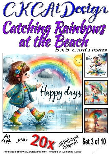 20x 5x5 Card Fronts Catching Rainbows at the Beach, Happy Days Set 3 of 10