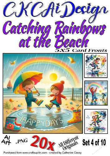 20x 5x5 Card Fronts Catching Rainbows at the Beach, Happy Days Set 4 of 10