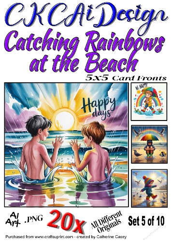 20x 5x5 Card Fronts Catching Rainbows at the Beach, Happy Days Set 5 of 10