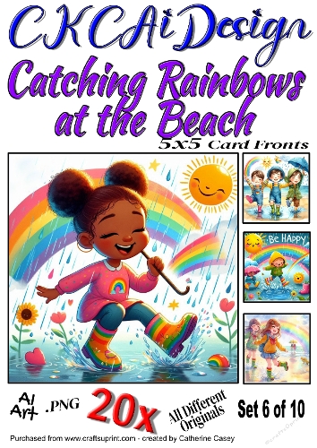 20x 5x5 Card Fronts Catching Rainbows at the Beach, Happy Days Set 6 of 10