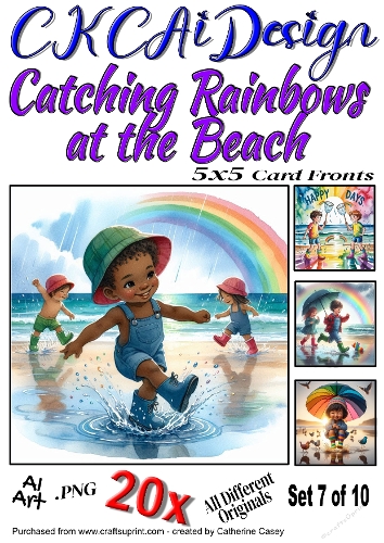 20x 5x5 Card Fronts Catching Rainbows at the Beach, Happy Days Set 7 of 10