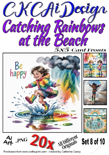 20x 5x5 Card Fronts Catching Rainbows at the Beach, Happy Days Set 8 of 10