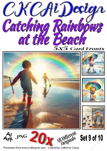 20x 5x5 Card Fronts Catching Rainbows at the Beach, Happy Days Set 9 of 10