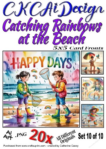 20x 5x5 Card Fronts Catching Rainbows at the Beach, Happy Days Set 10 of 10